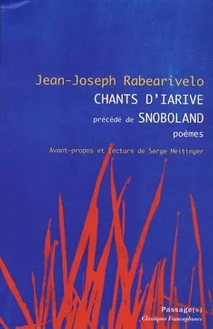 Couverture du recueil de poèmes Chants d'Iarive de Jean-Joseph Rabearivelo avec illustration stylisée de feuilles rouges