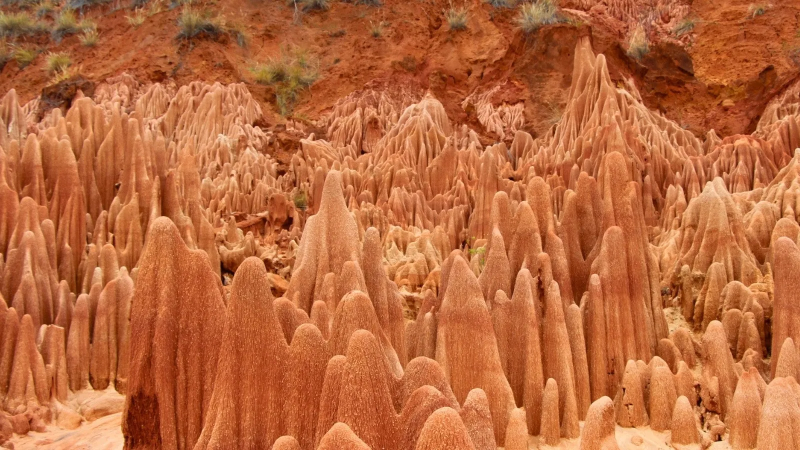 Paysages lunaires de formations rocheuses érodées dans un désert minéral aux teintes ocre